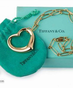 pre-owned Tiffany & Co Open heart pendant on a necklace singed Elsa Peretti made of 18-carat yellow gold with box