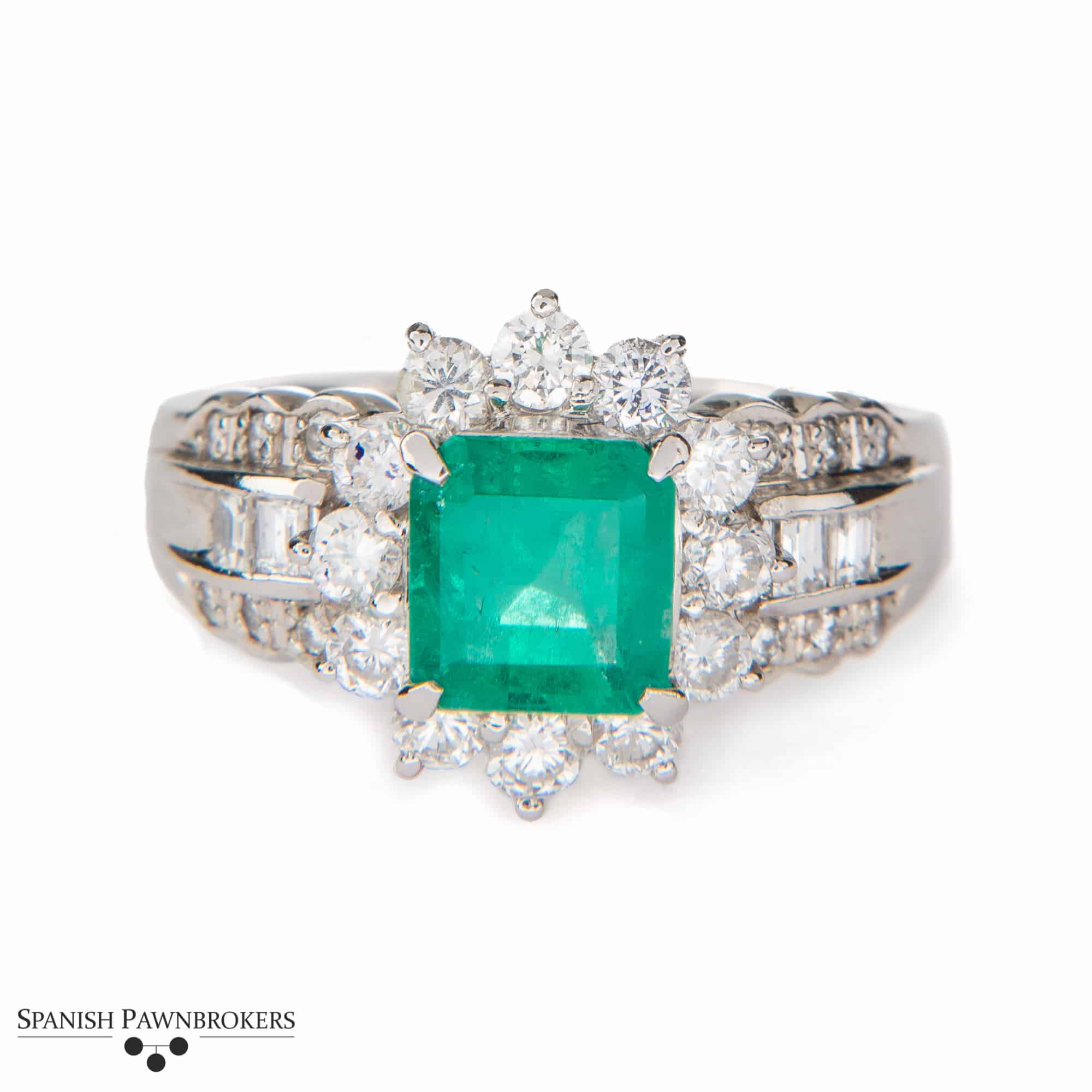 Colombian Emerald & Diamond Platinum Ring - Spanish Pawnbrokers