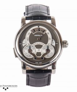 pre-owned Montblanc Nicolas Rieussec 108790 gents watch of stainless steel with a black leather strap