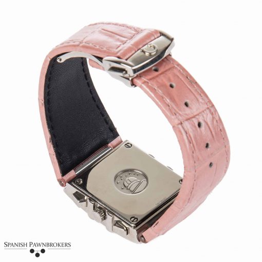 Pre-owned Omega Constellation Quadra 1847.73.31 ladies watch set with diamonds on a pink leather strap