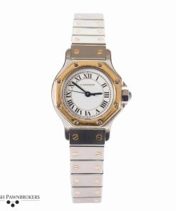 Pre-owned cartier santos octagon vintage ladies watch on a stainless steel with 18-carat yellow gold screws