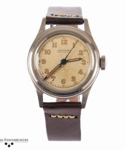 pre-owned vintage french navy longines watch from the 1940s on handmade leather strap with original dial