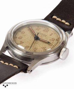 pre-owned vintage french navy longines watch from the 1940s on handmade leather strap with original dial