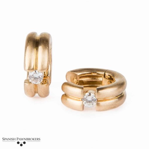 Pre-owned Huggie quarter carat round brilliant Diamonds earrings made of 18-carat yellow gold with a satin finish