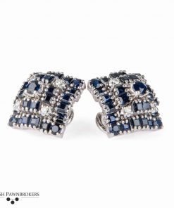 Pre-owned Blue sapphires & Diamond earrings made of 14-carat white gold as clip-on or for pierced ears
