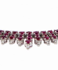 Pre-owned round faceted Rubies & round brilliant cut Diamond necklace made of 14-carat white gold