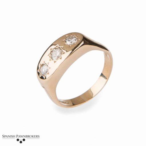 Pre-owned 3 stone Gypsy Diamond gents ring made of 9-carat yellow gold 0.65 carats