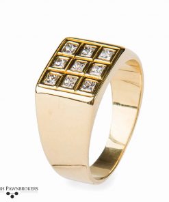 Pre-owned 9 stone diamond ring set with princess cut diamonds made of 18-carat yellow gold 0.45 carats