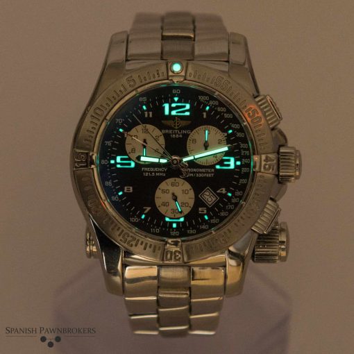 Second hand luxury watch Breitling Emergency Mission A73321 under black light
